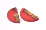 Resin&Wood Half Moon Pendant, 1 Red Half Moon Pendant with 2 Loops, Earrings  (50x25x4mm) X092