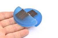 Resin&Wood Half Moon Pendant, 1 Blue Half Moon Pendant with 2 Loops, Earrings (54x30x8mm) X099