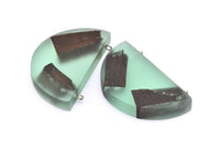 Resin&Wood Half Moon Pendant, 1 Green Half Moon Pendant with 2 Loops, Earrings (54x30x8mm) X090