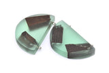 Resin&Wood Half Moon Pendant, 1 Green Half Moon Pendant with 2 Loops, Earrings (54x30x8mm) X090