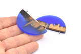 Resin&Wood Half Moon Pendant, 1 Blue Half Moon Pendant with 2 Loops, Earrings  (51x26x4.5mm) X101