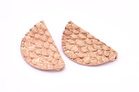 Rose Gold Half Moon, 1 Rose Gold Plated Brass Fish Scale Textured Semi Circle Pendants With 2 Loops (31x17mm) E402