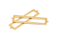 Gold Rectangle Connector, 2 Gold Plated Brass Rectangle Connectors With 2 Loops (57x14x1mm) E124
