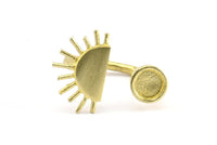 Brass Ring Settings, 3 Raw Brass Moon And Planet Ring With 1 Stone Setting - Pad Size 6mm R054