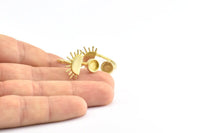 Brass Ring Settings, 3 Raw Brass Moon And Planet Ring With 1 Stone Setting - Pad Size 6mm R054
