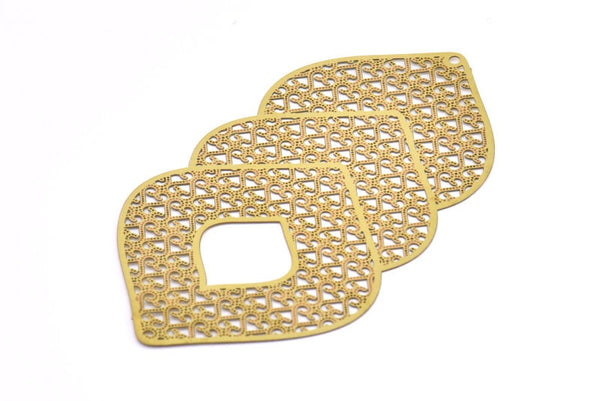 Brass Earring Charm ,4 Raw Brass Ethnic Motif Earring Charms With 1 Hole Pendants, Findings (73x40mm) E449