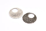 Silver Round Pendant, 2 Antique Silver Plated Brass Round Fish Scale Textured Pendants, Charms, Earrings, Findings (30x1.8mm) E550