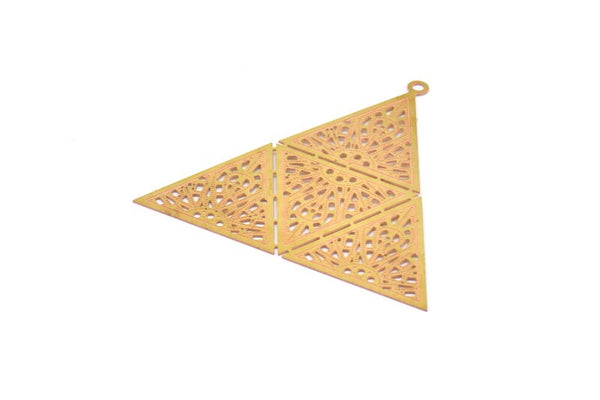 Brass Earring Charm , 6 Raw Brass Textured Triangle/Pyramid Earring Charms With 1 Loop Pendants, Findings (43x47mm) E477