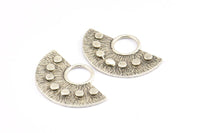 Semi Circle Pendant, 2 Antique Silver Pendant Brass Semi Circle  Pendants (29x19mm) C012