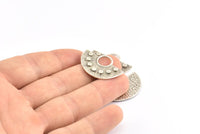 Semi Circle Pendant, 2 Antique Silver Pendant Brass Semi Circle  Pendants (29x19mm) C012