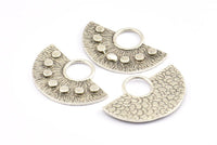 Semi Circle Pendant, 2 Antique Silver Pendant Brass Semi Circle  Pendants (29x19mm) C012