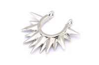 Gümüş Sunny Kolye, 2 Halka, Bulgular, Tılsımlar ile 5 Gümüş Tonlu Pirinç Sunny Etnik Kolye (24x24x2,5 mm) BS 2054 H0016