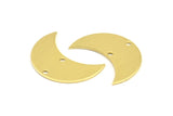 Brass Crescent Moon, 10 Raw Brass Moons With 2 Holes (25x11x0.80mm) D0010