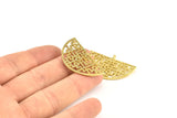 Brass Ethnic Pendant, 2 Raw Brass Semi Circle Pendants with 1 Loop (37x22x1mm) V098