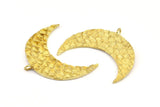 Crescent Moon Pendant, 2 Raw Brass Fish Scale Textured Moon Pendants With 1 Loop, Charms (38x16mm) V099
