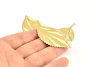 Brass Leaf Charm, 2 Raw Brass Leaf Earring Charms With 1 Loop Pendants, Findings (60x30mm) V101