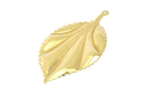 Brass Leaf Charm, 2 Raw Brass Leaf Earring Charms With 1 Loop Pendants, Findings (60x30mm) V101
