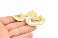 Gold Semi Oval Pendant, 2 Gold Plated Brass Semi Oval Pendants With 2 Loops, Necklace Findings (21x27x0.8mm) BS 2002 Q0585