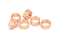 Rose Gold Hexagon Charm, 4 Rose Gold Plated Brass Hexagon Ring Charms With 2 Holes (12x5x1mm) BS 2183 Q0582