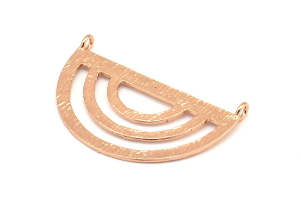 Rose Gold Ethnic Pendant, 1 Rose Gold Plated Brass Semi Circle Pendant With 2 Loops (38x23x0.9mm) BS 1947 Q0589