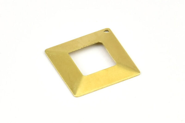Middle Hole Pyramid , 12 Raw Brass Square Middle Hole Pyramid Tribal Pendant, Charms (20x20mm) Brs 670 A0027