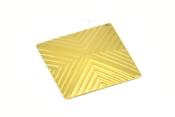 Brass Pyramid Charm, 4 Raw Brass Square Pyramid Textured Pendant (30x30mm)  D0269