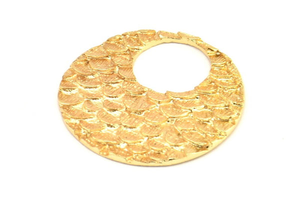 Gold Round Pendant, 1 Gold Plated Brass Round Fish Scale Textured Pendants, Charms, Earrings, Findings (30x1.8mm) E550 Q0592