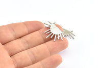Ay ve Güneş, 2 Gümüş Tonlu Pirinç Dokulu Hilal ve Yarı Güneş Etnik Kolye, 2 Halka, Buluntular (28x20x1,2 mm) E586 H0014