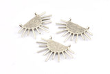 Moon and Sun, 2 Antique Silver Plated Brass Textured Crescent Moon and Semi Sun Ethnic Pendants With 2 Loops (28x20x1.2mm) E586 H0014