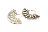 Semi Circle Pendant, 2 Antique Silver Plated Brass Semi Circle Pendants (28x19mm) A0741