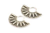 Semi Circle Pendant, 2 Antique Silver Plated Brass Semi Circle Pendants (28x19mm) A0741