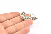 Semi Circle Pendant, 2 Antique Silver Plated Brass Semi Circle Pendants (28x19mm) A0741