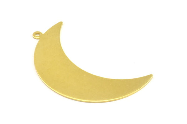 Crescent Moon Pendant, 10 Raw Brass Moon Pendants With 1 Loop (47x14x0.80mm) R088