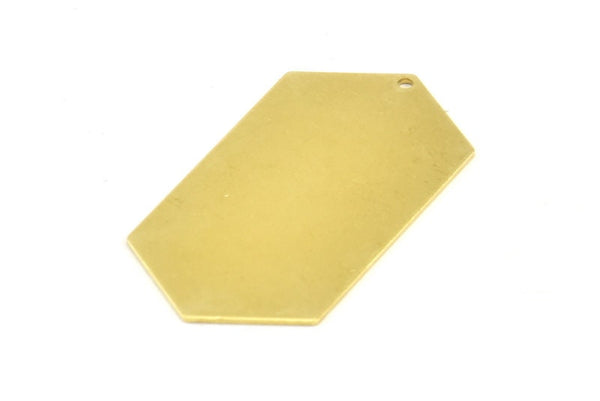 Brass Hexagon Blank, 6 Raw Brass Hexagon Stamping Blank Tag Charms With 1 Hole (45x24x0.80mm) Y274