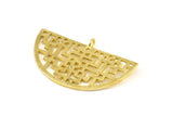 Brass Ethnic Pendant, 2 Raw Brass Semi Circle Pendants with 1 Loop (37x22x1mm) V098
