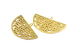 Brass Ethnic Pendant, 2 Raw Brass Semi Circle Pendants with 1 Loop (37x22x1mm) V098