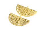 Brass Ethnic Pendant, 2 Raw Brass Semi Circle Pendants with 1 Loop (37x22x1mm) V098