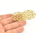Brass Mandala Charm, 2 Raw Brass Textured Mandala Charms, Pendants, Findings (37mm) V096