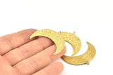 Crescent Moon Pendant, 2 Raw Brass Fish Scale Textured Moon Pendants With 1 Loop, Charms (38x16mm) V099