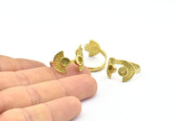Brass Ring Settings, 3 Raw Brass Half Moon Ring With 2 Stone Setting - Pad Size 4mm E635