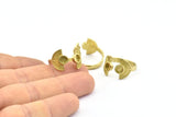 Brass Ring Settings, 3 Raw Brass Half Moon Ring With 2 Stone Setting - Pad Size 4mm E635