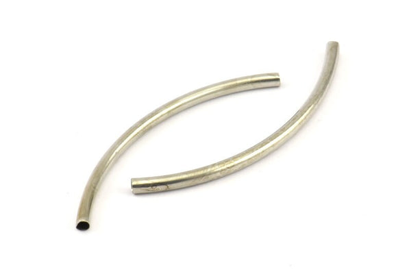 Silver Curved Tubes, 30 Nickel Free Silver Plated Curved Tubes (55x3mm) Brc270
