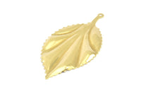 Brass Leaf Charm, 2 Raw Brass Leaf Earring Charms With 1 Loop Pendants, Findings (60x30mm) V101