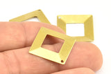 Middle Hole Pyramid , 12 Raw Brass Square Middle Hole Pyramid Tribal Pendant, Charms (20x20mm) Brs 670 A0027
