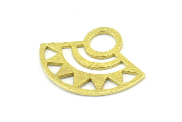Brass Ethnic Pendant, 4 Raw Brass Semi Circle Pendants with 1 Hole, Earrings (32x26x1mm) E664