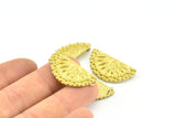 Brass Ethnic Pendant, 2 Raw Brass Semi Circle Pendants with 2 Loops (30x15mm) E667