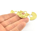 Brass Ethnic Pendant, 4 Raw Brass Semi Circle Fish Figure Pendants (28x19x1mm) E670
