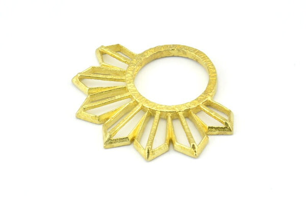 Brass Sun Pendant, 4 Raw Brass Textured Sunny Pendants, Earrings, Findings (29x35mm) BS 2434