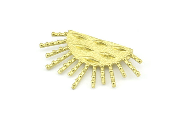 Moon and Sun, 3 Raw Brass Crescent Moon and Semi Sun Ethnic Pendants With 2 Loops, Findings, Charms (37x21x1mm) E659