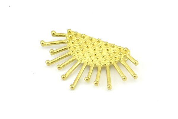 Moon and Sun, 3 Raw Brass Crescent Moon and Semi Sun Ethnic Pendants With 2 Loops, Findings, Charms (37x21x1mm) BS 2444